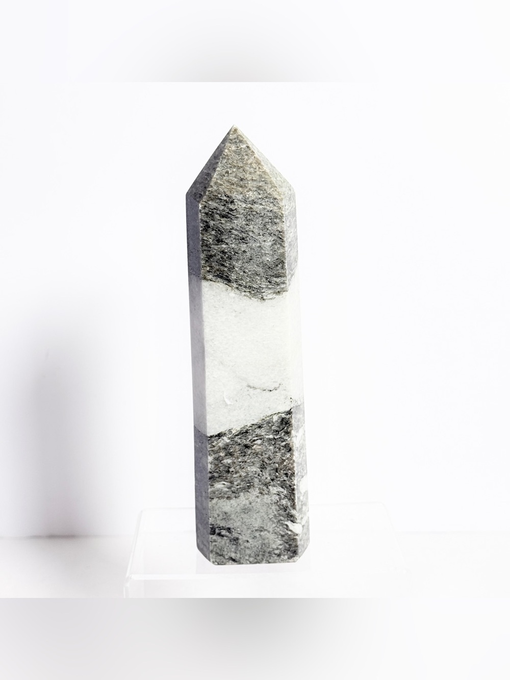 Ocean Jasper Tower Obelisk –White Color Blocked 6 Sided Crystal Point 7.75” 796g